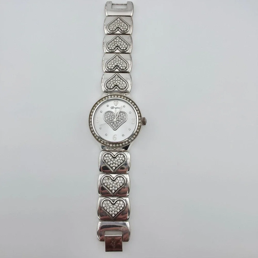 BRIGHTON 'Huntington Beach' Watch SWAROVSKI Crystal Heart Silver Plate 7.75